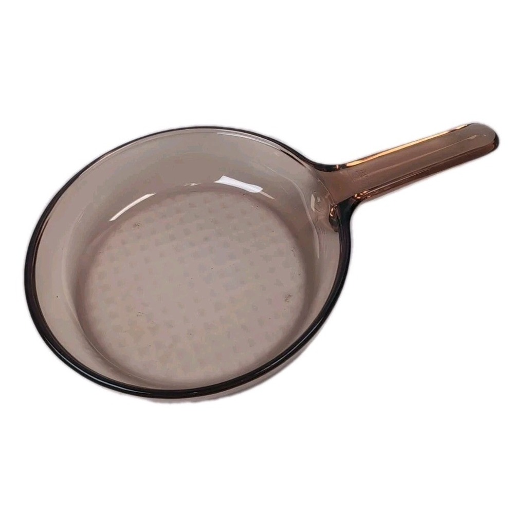Vision/CorningWare/Pyrex Amber Glass Fry Skillet Pan 7" Waffle Bottom France Vng